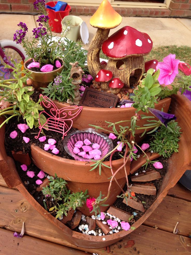 Turn a broken pot into a fairy garden!
